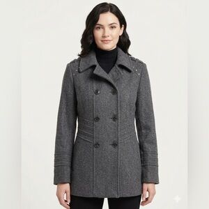 Kenneth Cole NY Women's Double Breasted Wool Blend Peacoat Overcoat 10 Grey Gray